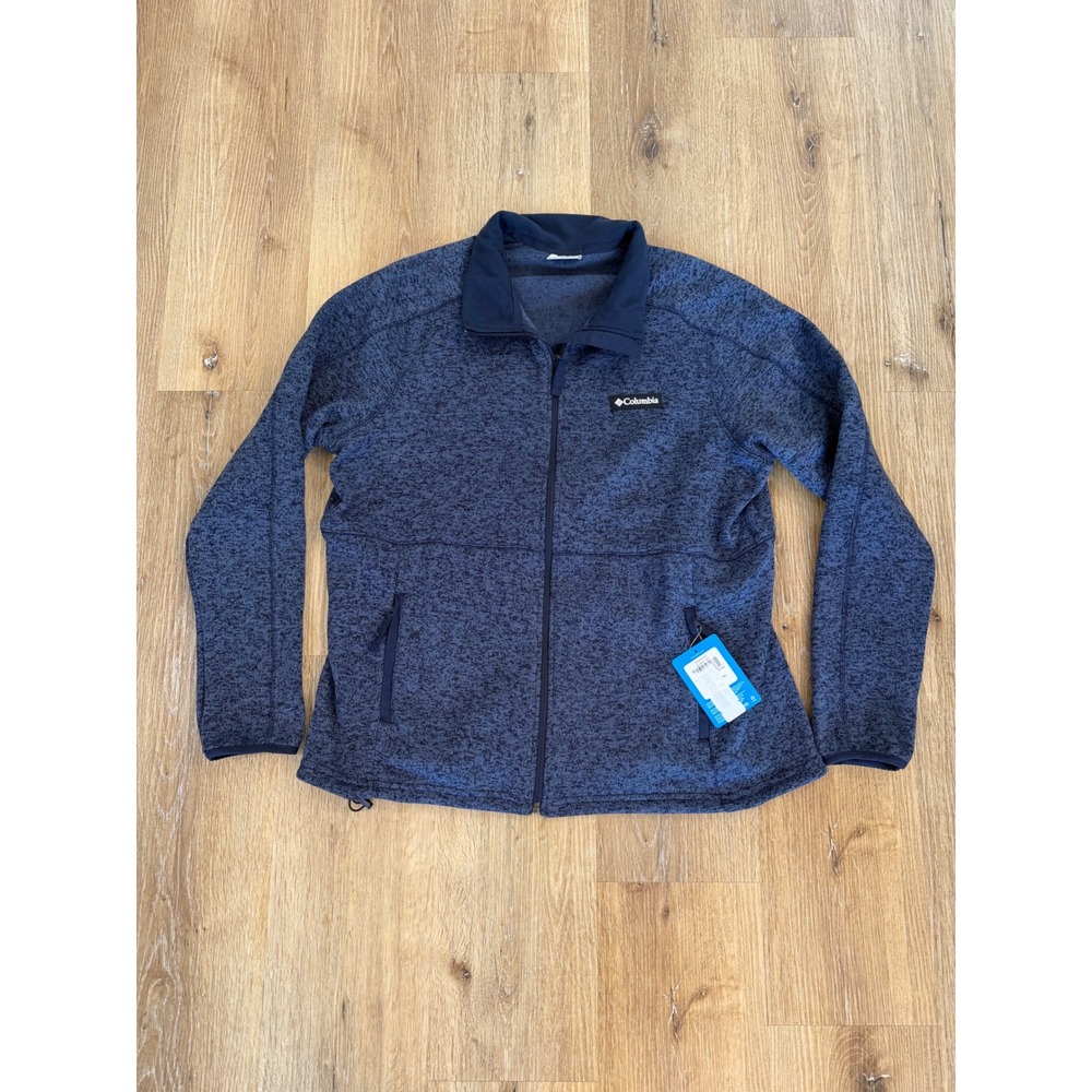 Columbia Gorpcore Full Zip Fleece Jacket Women XL Navy Blue Marled Mock Neck
